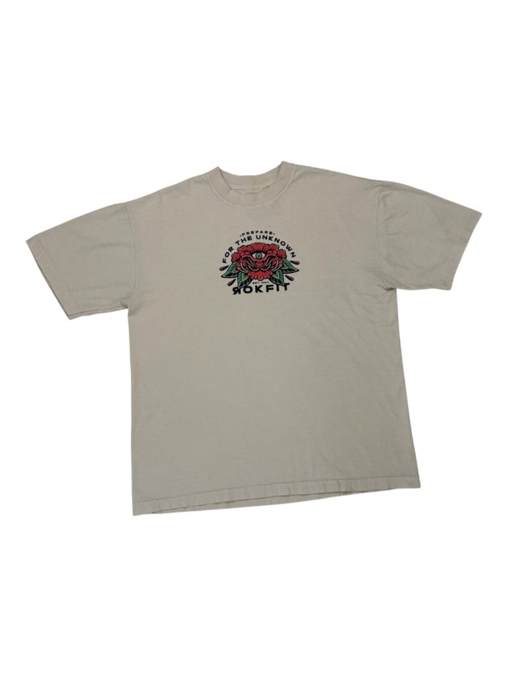 Rokfit Street Tee Men's Large Beige Graphic T-Shirt Urban Casual Short Sleeve